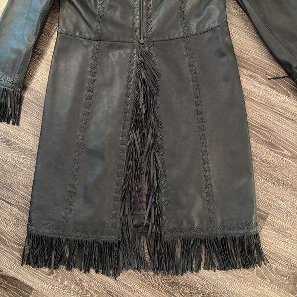 Double D Ranch Black Leather Jacket with Fringe - Picture 2 of 11